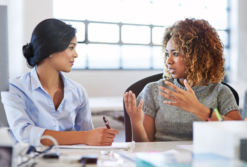 office workers talking